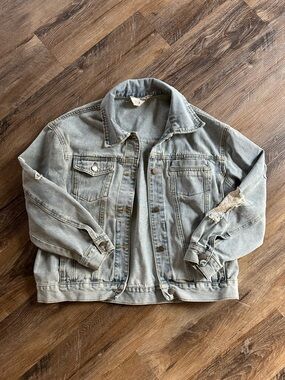 Savanna Jane Light Blue Denim Jacket with Distressed Detail